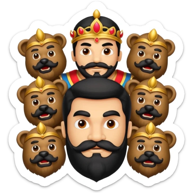 Ravana sura with bear and mustach young beautiful and terror with ten heads sticker