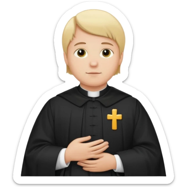 pregnant man with parted blonde middle hair  and dressed like a catholic priest  sticker