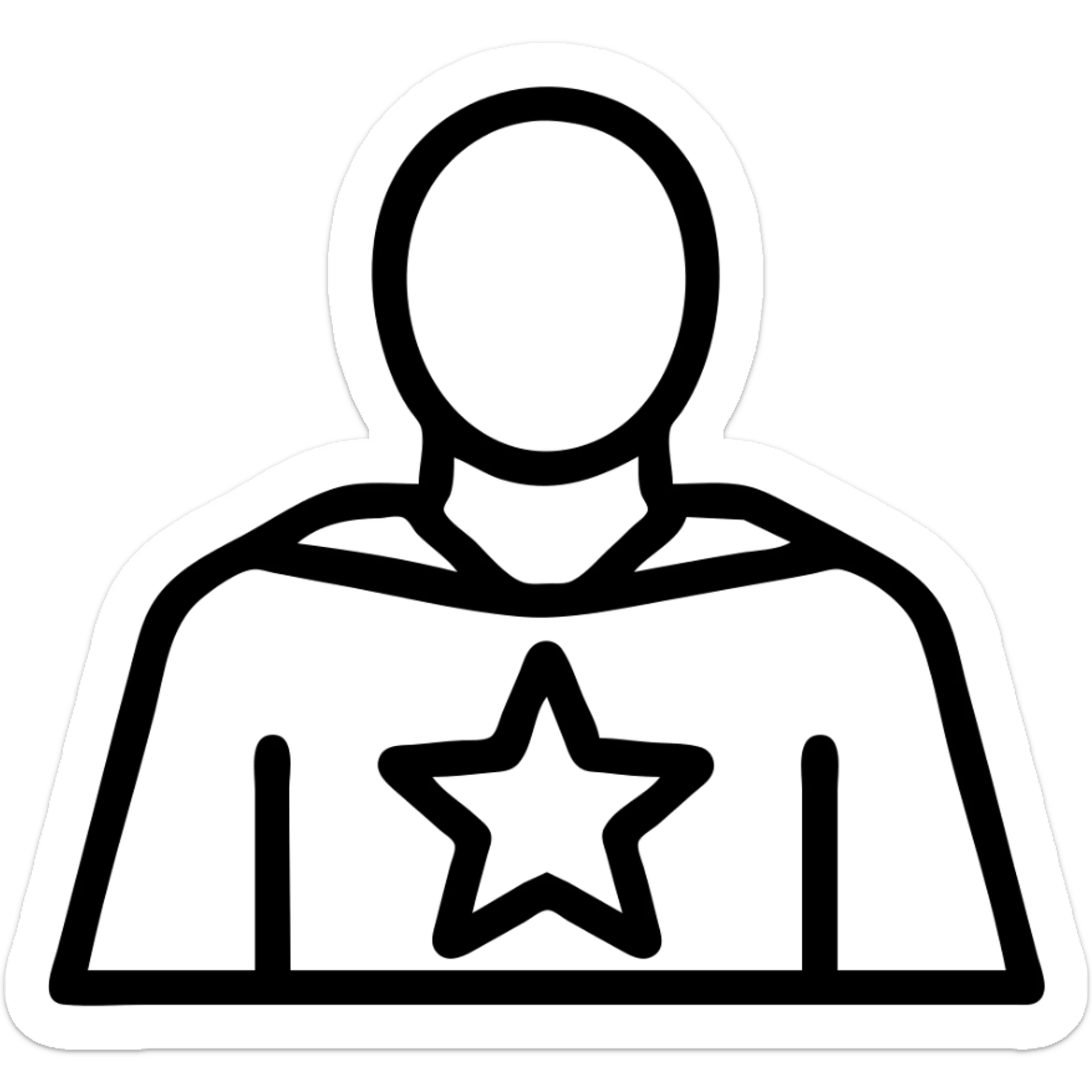 minimalist icon of a hero silhouette with a star, sleek monochrome style sticker