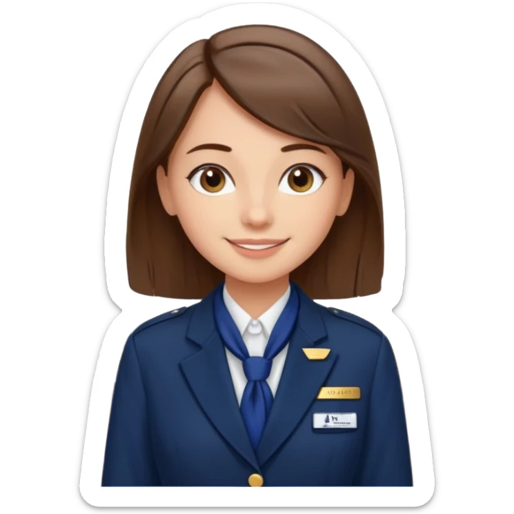 Reception Young girl, straight hair, wearing uniform jacket with hotel name badge, tasteful scarf, stand behind the desk

 sticker