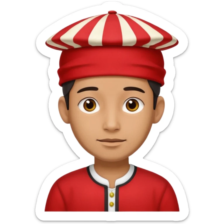 man wearing a Nepali Dhaka topi with stripes and design on it and it should be in red colour sticker