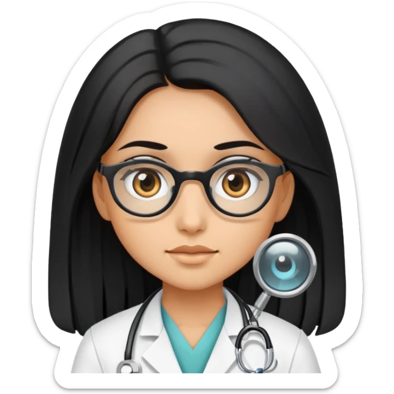 Girl doctor wearing eyes lenses with long black hair  sticker