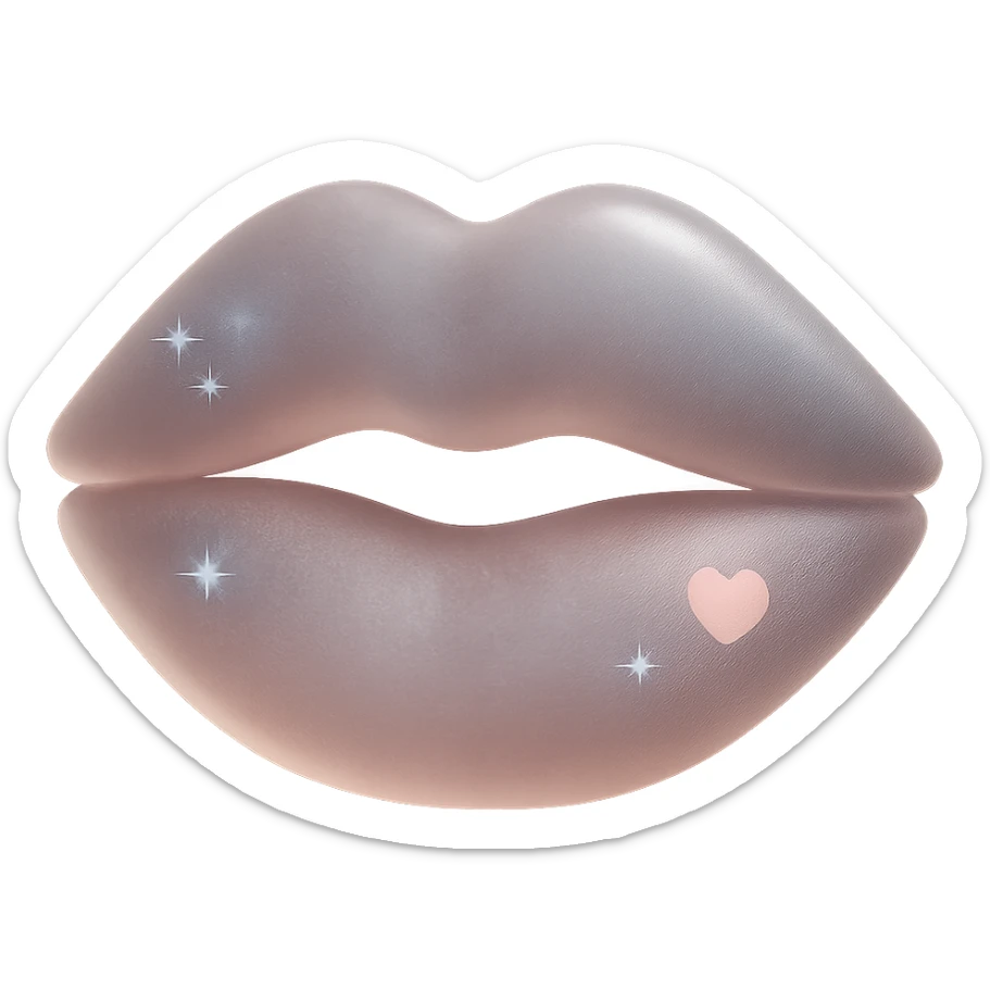 Add a small pastel pink heart accent to the 3D pastel pink lipstick kiss print with sparkly accents, keep the background transparent. sticker