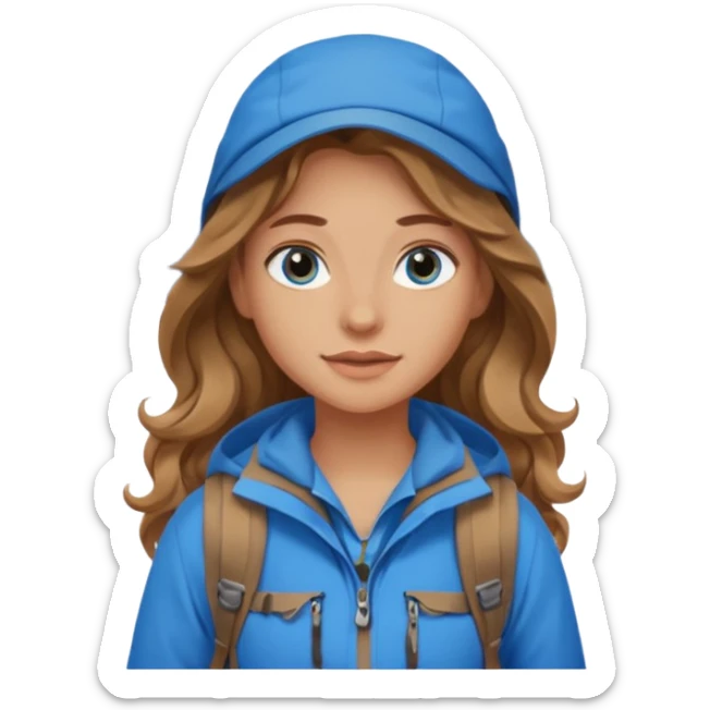 Girl with light brown wavy long hair and blue eyes who likes to hike sticker