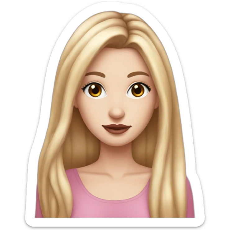 White girl with long blonde hair and dark eyebrows and a round long nose with deep eyes and long dark eyelashes with perfect pink lips and some slight freckles sticker