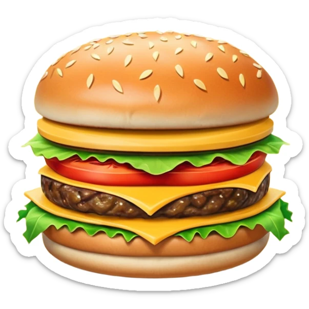 Generar hamburguesa con una sola carne, de pan color café con semillas hemp encima del pan, con carne, tomate, lechuga, queso, piña dentro de ella sticker