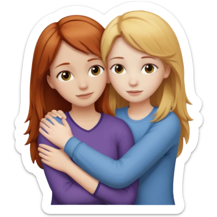 two girls who hug eachother. one has auburn hair and very pale skin, other has medium skin and blonde hair sticker