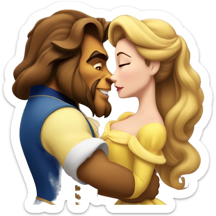 Belle from beauty and the beast kissing the beast and the beast sticker