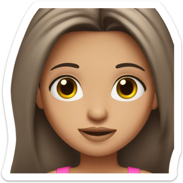 brunette long hair girl with cute pink top tank and makeup  sticker