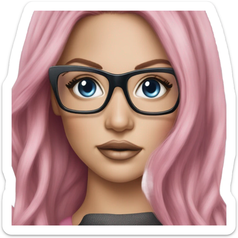 Photo Realistic khloe jenner stylish pink hair BLUE eyes and glasses elegant  sticker