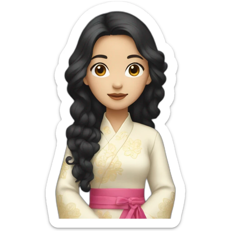 asian girl with long curly black hair wearing ao dai full body sticker