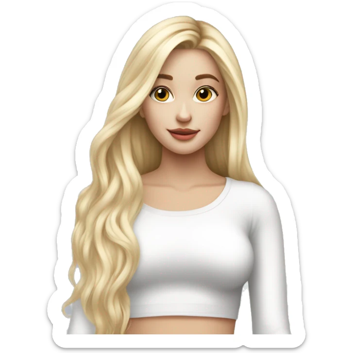 White Blonde girl with long hairs wearing long sleeves crop top and bare midroff sticker