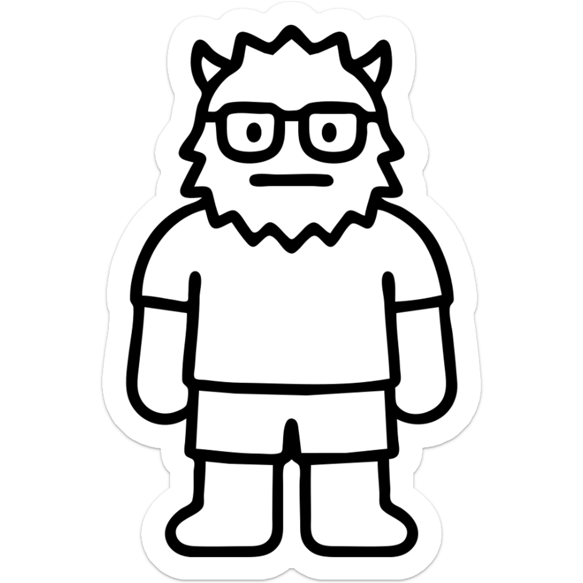 minimalist icon of a yeti dressed in a red shirt, shorts, and glasses sticker