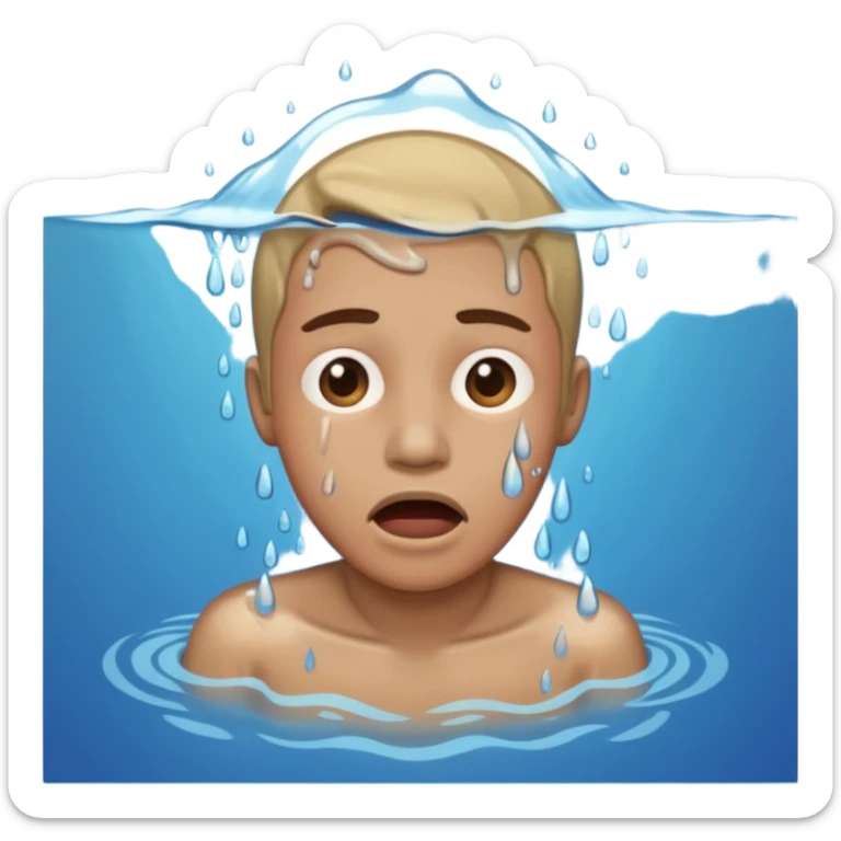 Tête qui se noit dans l’eau avec l’eau qui monte jusqu’à la bouche sticker