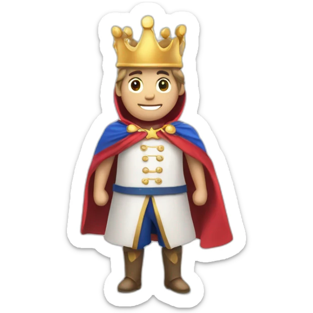 a french baguette hero wearing a french flag cape and a crown sticker