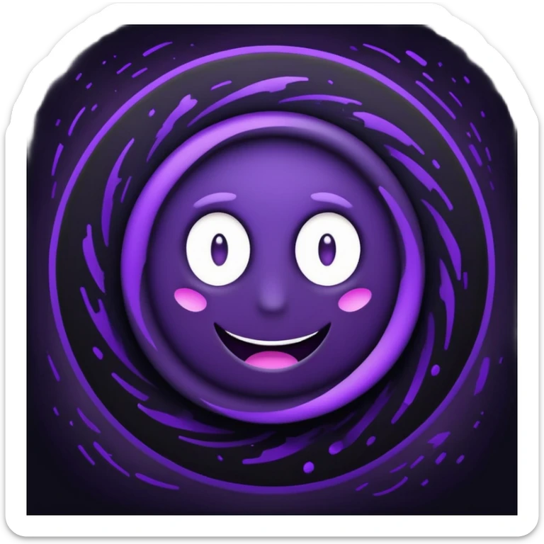 A Discord emoji of a swirling dark void or black hole with violet sparks at the edges. Circular composition, deep shadows, 2D flat vector, white background. sticker