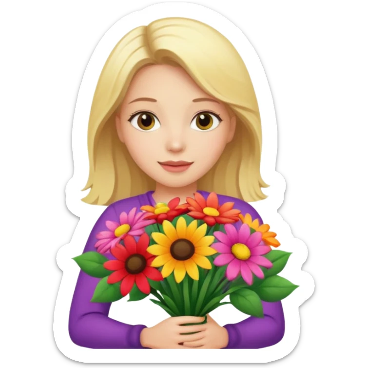 blonde woman with big bouquet of flowers sticker