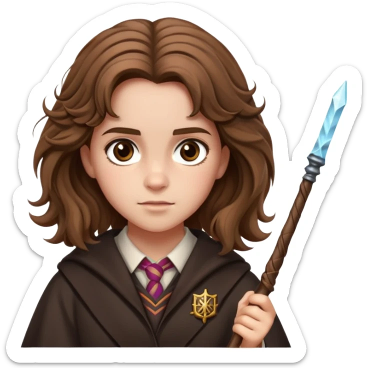 Hermione Granger with bushy brown hair and wand sticker