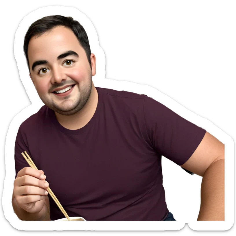 smiling boy with chopsticks sticker