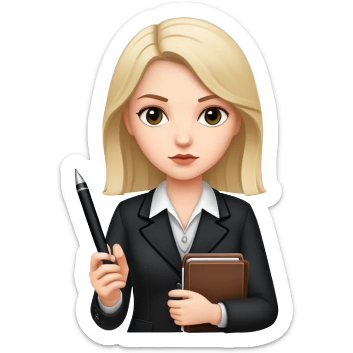 White girl. Comissioner from the mafia game. She must have a notebook and pen i her hands. sticker