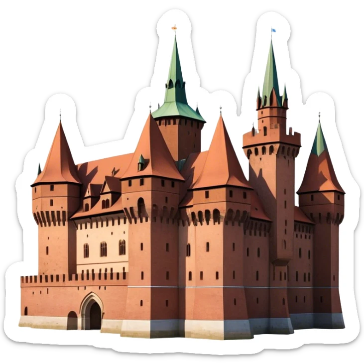 Cinematic Realistic Malbork Castle Landmark Emoji, depicted as an imposing medieval fortress rendered with rich detail and dramatic, historic lighting. sticker