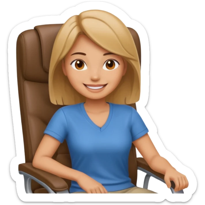 Cartoon faced girl relaxing in an office chair and smiling  sticker