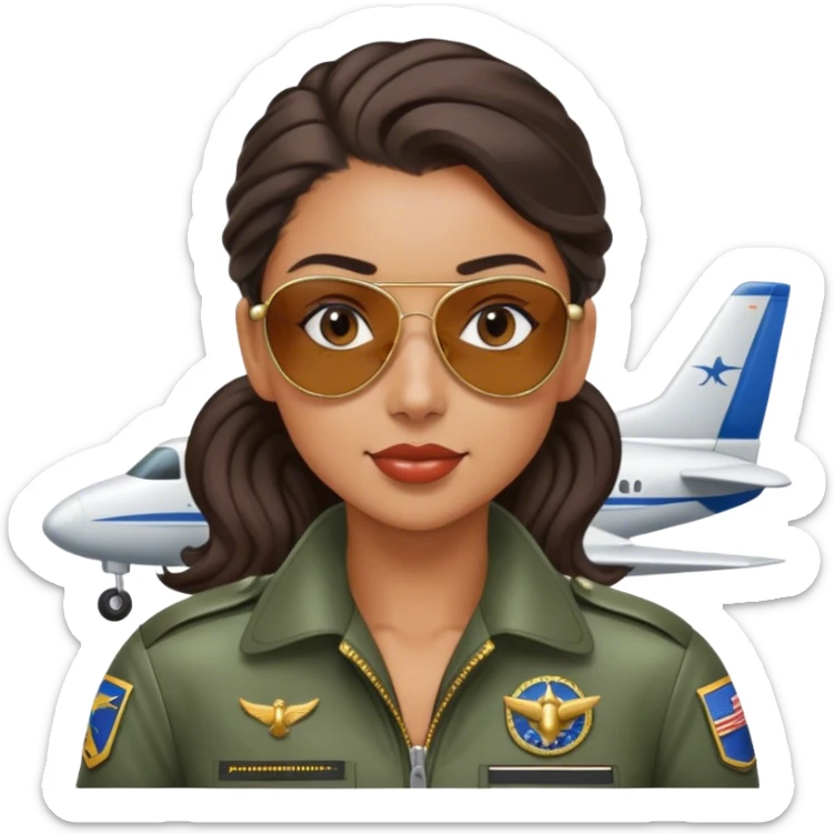 airplane pilot classic emoji mixed-race woman with slick back ponytail and wavy hair sticker