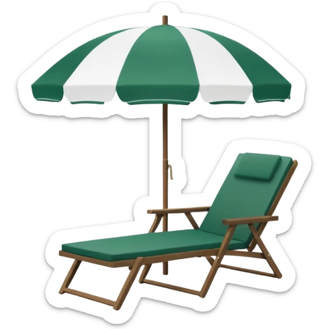 pure white beach umbrella without stripes or details, dark green lounge chair next to it, minimalism, iOS emoji style, no background, no emojis or faces sticker