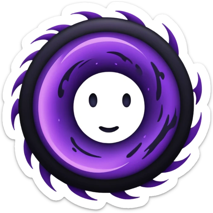 A Discord emoji of a swirling dark void or black hole with violet sparks at the edges. Circular composition, deep shadows, 2D flat vector, white background. sticker