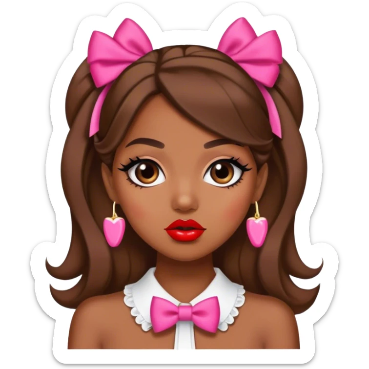 una chica morena de pelo con lazos y pintalabios en plan gossip girl sticker
