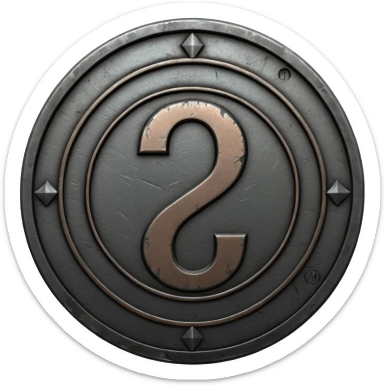 Minimal emoji, gothic metal coin made of black steel, engraved number 2 at the center, ancient industrial aesthetic, worn metal texture, no glow, no neon, flat emoji design, centered, transparent background sticker