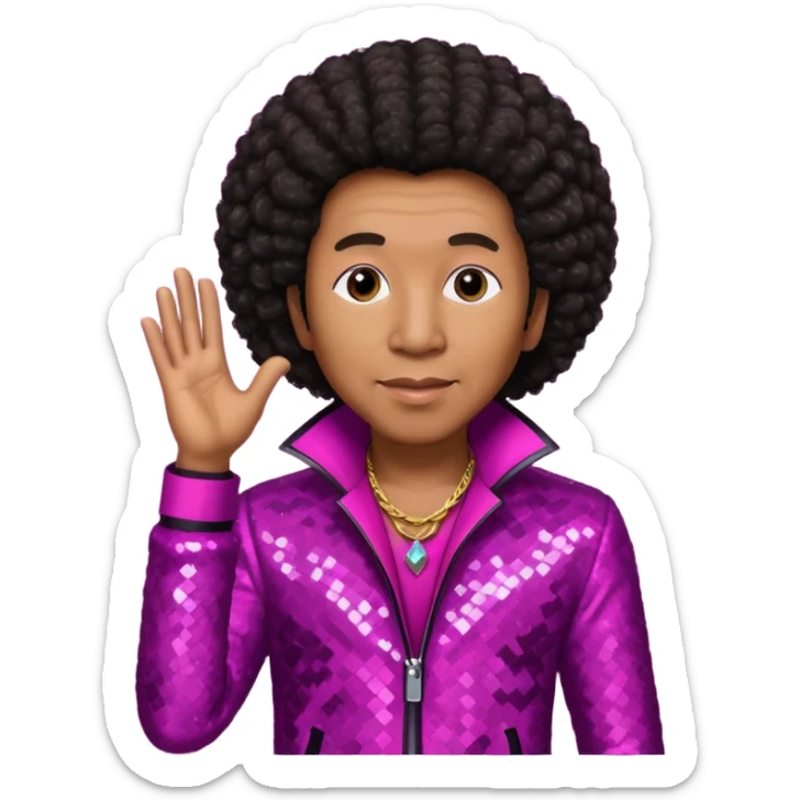 Smokey Robinson with long dark brown afro hair, magenta sequin outfit  sticker