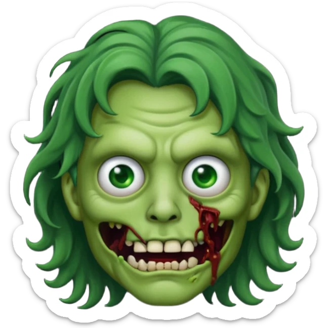 zombi emoji man with a wavy medium hair, mouth, nose, green skin, black shirt sticker