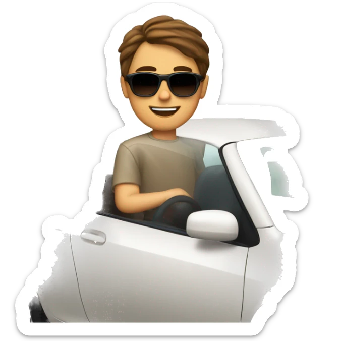 boy with brown hair and sunglasses driving a 1995 white toyota corolla sticker