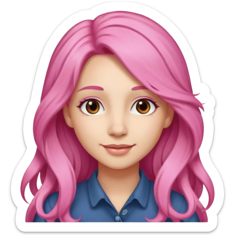 A light-skinned woman with long pink hair styled, brown eyes, and a gentle smile. sticker