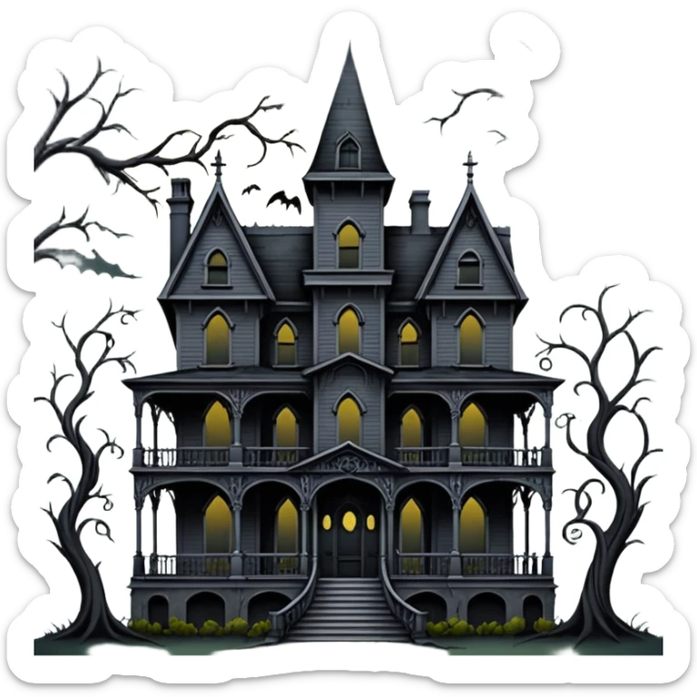 Adams family morbid haunted 6 story tall haunted dream house with complete wrap-around porch  sticker