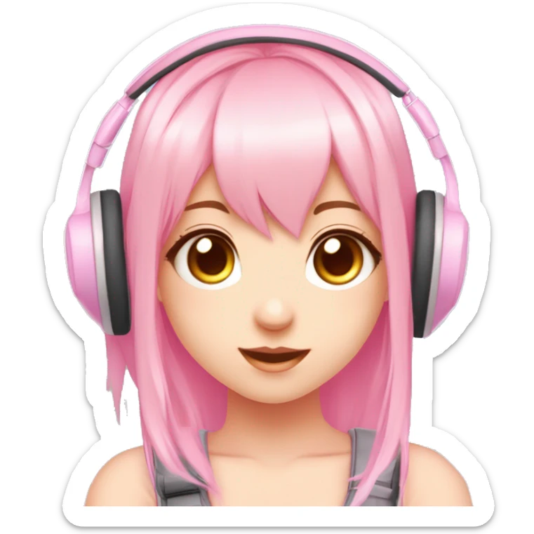 FAIR SKIN GAMER GIRL WITH PINK STRAIGHT HAIR gamingheadset pink kawaii gamer shiny blushing cute kawaii pastel anime trending style pink gaming headset gamergirl pastelcore girl gamer sticker