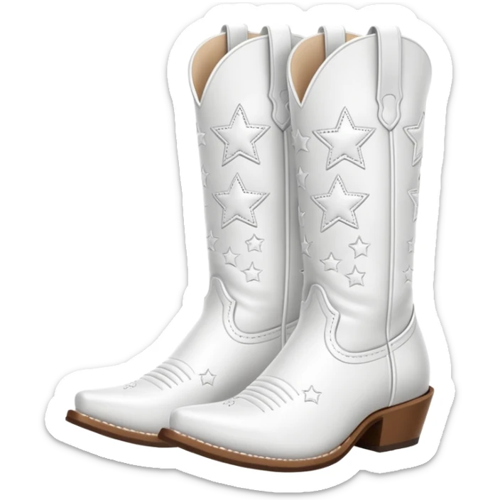 pure white cowgirl boots embossed with white stars on them. all white. sticker