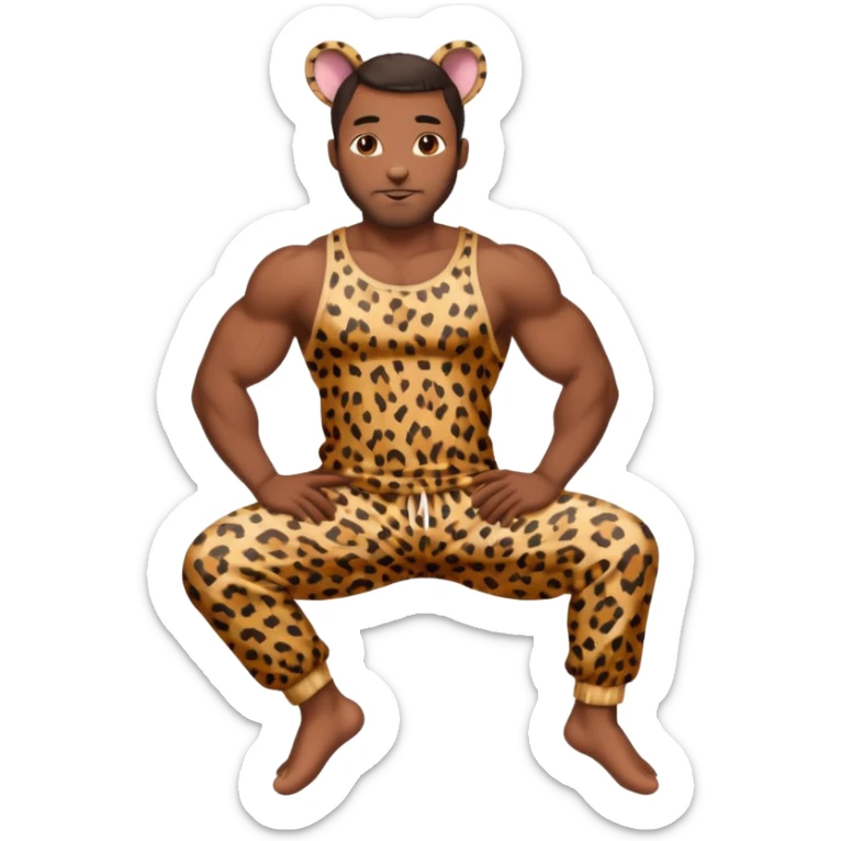 Handsome Black guy with brown skin tone, with muscular build, wearing loose fitting leapard print pajamas and bunny slippers  sticker