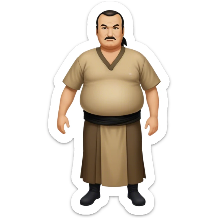 unhealthy steven segal full-body balding with ponytail. pot belly sticker
