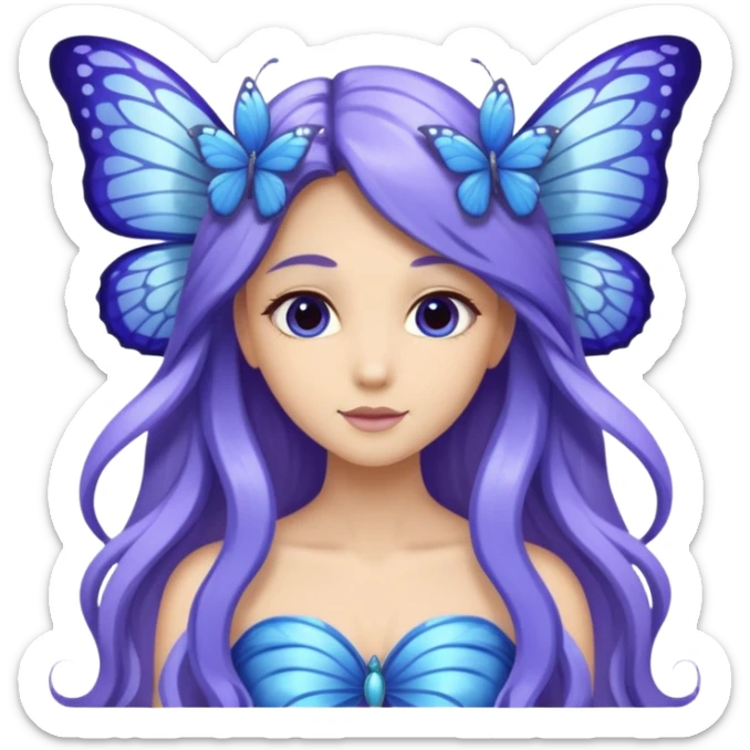Beautiful, flower, fairy, blue, silver, purple, long hair, big butterfly wings sticker