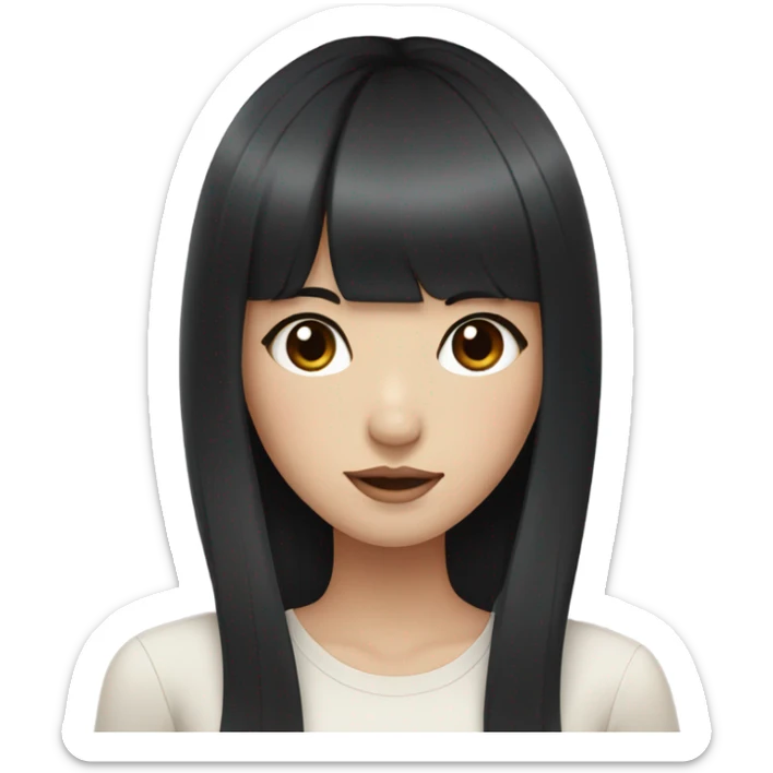 Beautiful girl,Black hair,long hair,Bang hair,Black eyes,Korean sticker