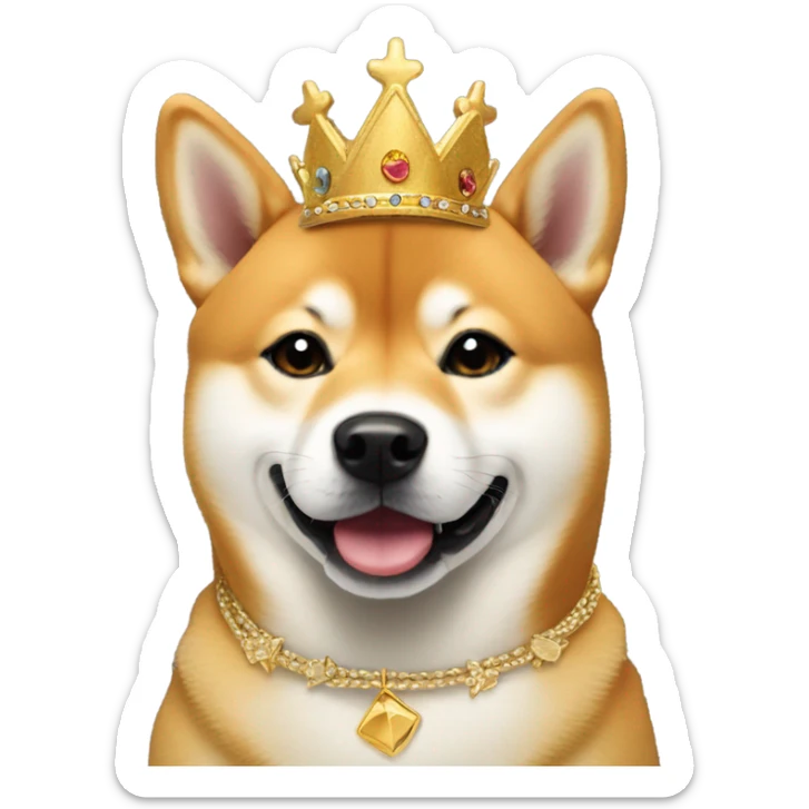 protrait side view of a cute doge with golden crown and necklace sticker
