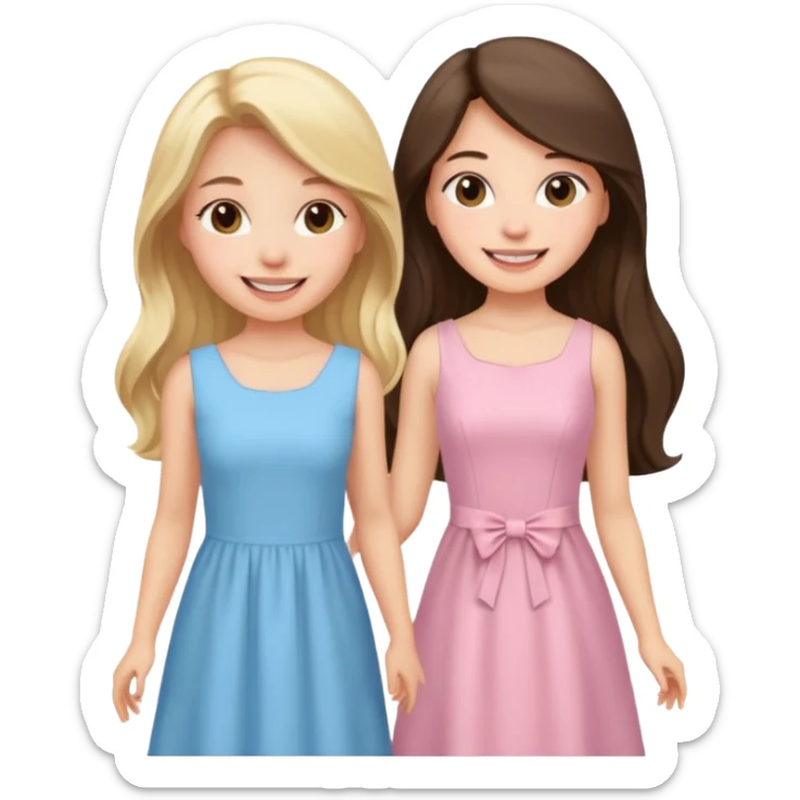 pride and prejudice happy blonde girl in light blue dress and long haired brunette girl in light pink dress sticker