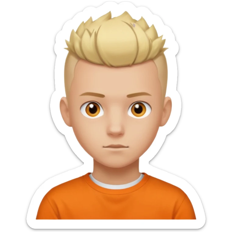 Blonde Buzzcut And Mohawk. Amber Eye. Orange Tshirt. White Sleeve. Teenage Boy sticker