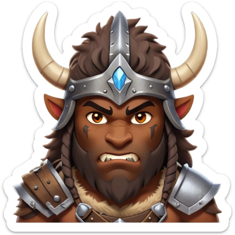 Clash of Clans aesthetic: Cinematic Fierce Barbarian Portrait Emoji, Poised and bold with a rugged yet cartoonish build in tattered furs and a horned helmet, expressive bright eyes and a confident smirk, Simplified yet dynamic features, highly detailed, glowing with a vivid, adventurous aura, high shine, heroic and spirited, stylized with an air of medieval warrior charm, focused and energetic, soft glowing outline, capturing the essence of a fearless barbarian adventurer ready to lead his clan with spirited valor! sticker