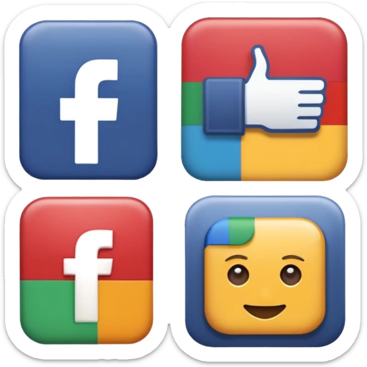 Socail media sauare emoji style icons 
Creat the quadrant with the logos of F.B, X, Trustpilot, Instagram, Youtube, Linkedineach icon is ther only ones, asme size, only icons of the social media that I mentioned only 6 icons and only of the companies that I mentioned sticker