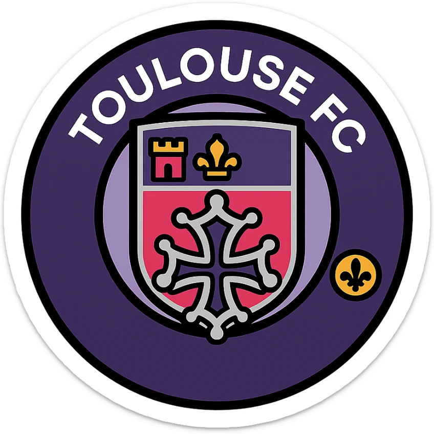 Toulouse FC logo in icon style, simplified, circular form, purple and silver colors, modern and flat aesthetic, no gradients sticker