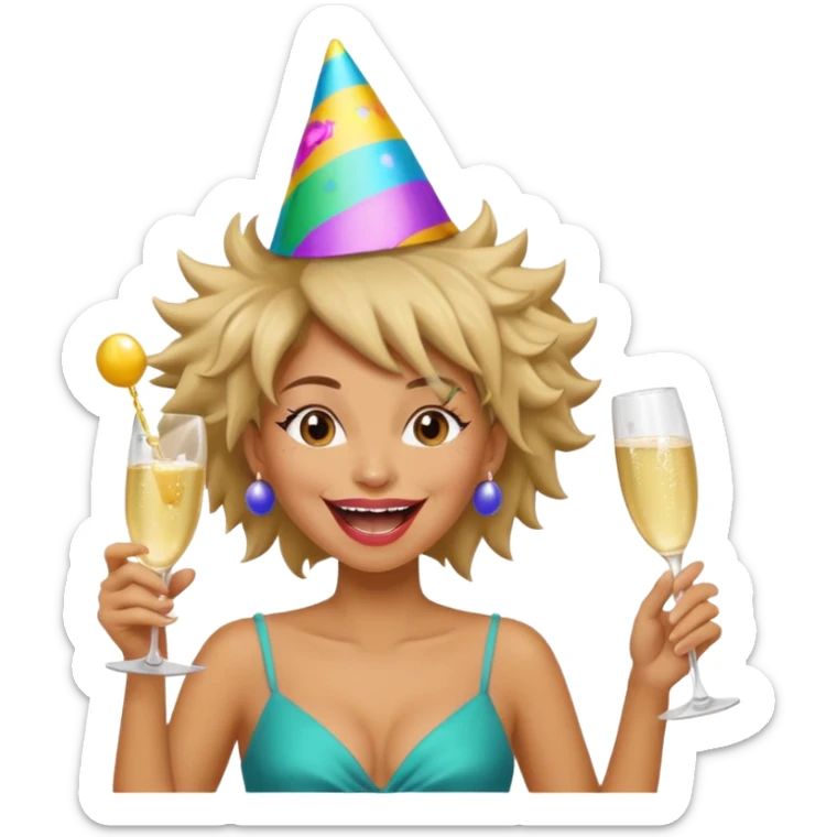 Funny, fast-talking, a little unpredictable. Life of the party vibes. woman with crazy hair
more dinamic emoji  sticker
