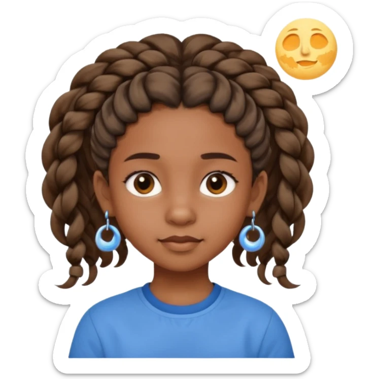 a brown skin ten year old girl with short twists  and moon earrings sticker